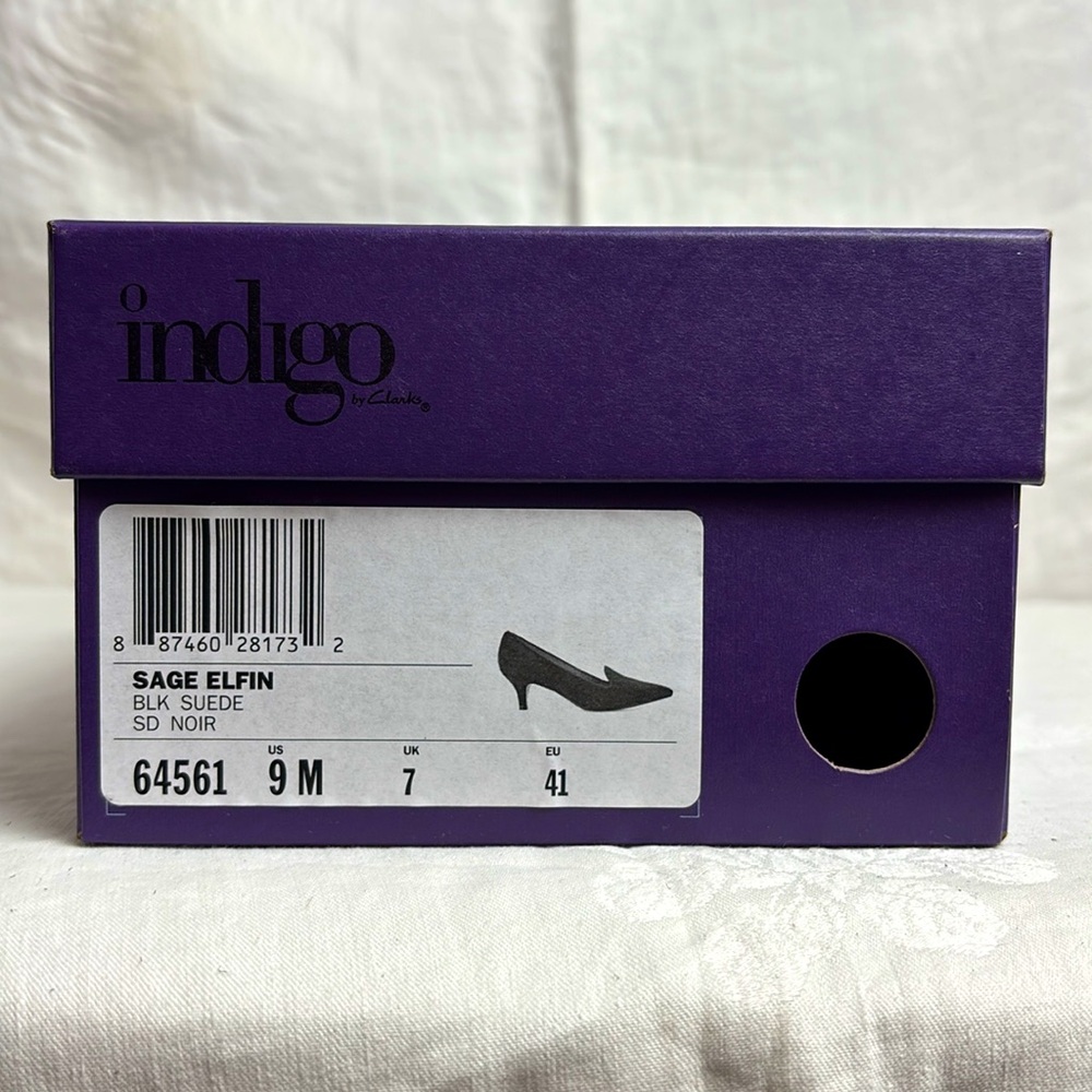 Indigo by Clarks Sage Elfin Black Suede Shoes with Kitten Heel Sz 9 - Picture 7 of 7